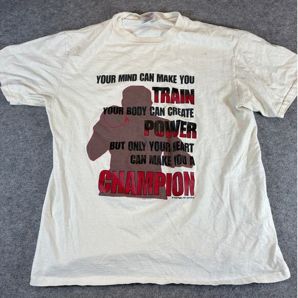 Vintage Ringside Boxing Shirt Mens Large White Power Train Champion Gym Fitness - Picture 1 of 8